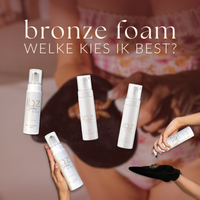 Overzicht van de Glow Bronze Foam zelfbruiners met uitleg over Medium, Express Olive en Express Violet. Keuzehulp om de juiste zelfbruiner te kiezen op basis van huidtoon en gewenst resultaat.